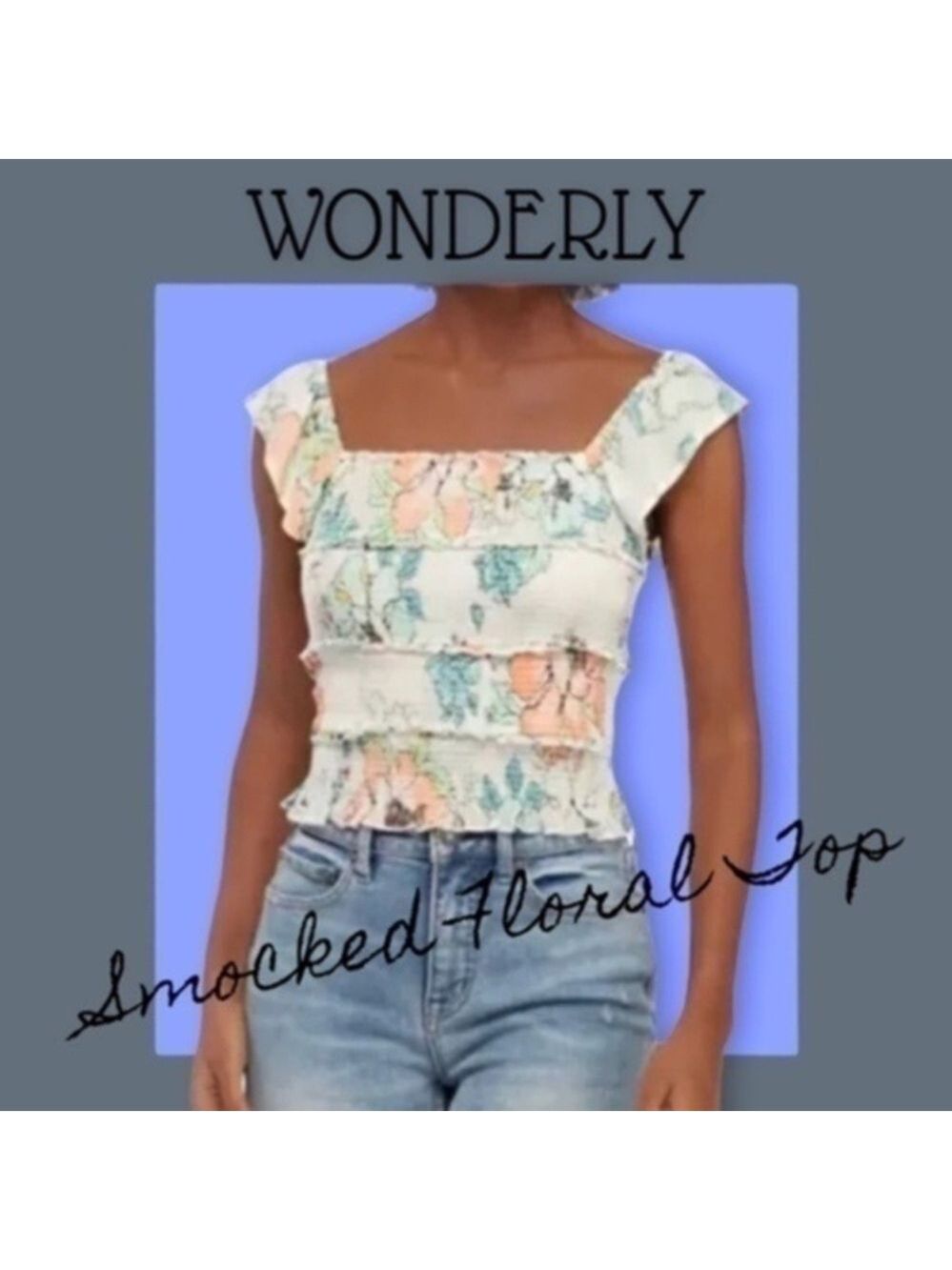 WONDERLY Flutter Sleeve Tiered Ruffles Fully Smocked Floral Print Top/XL NWT